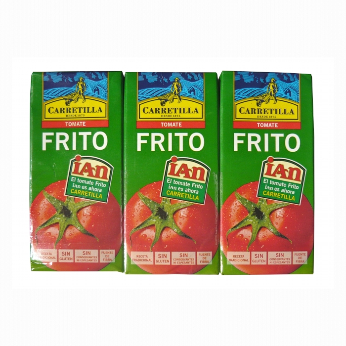 Drei Tetrapacks Tomate Frito Carretilla